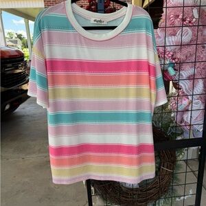 Women's Striped Crew Neck Sweater - Pink, Green, Blue